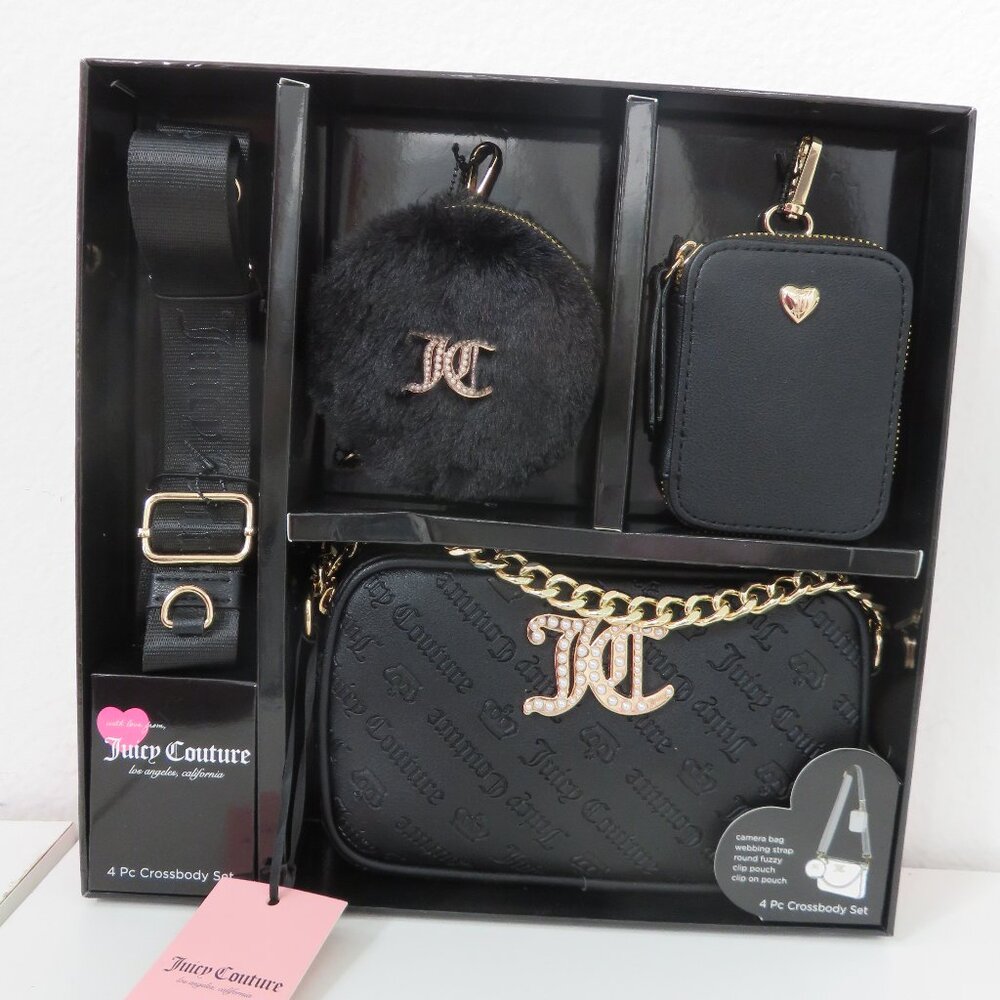 Juicy Couture Black and Gold 4 Pc Crossbody Gift Box Set